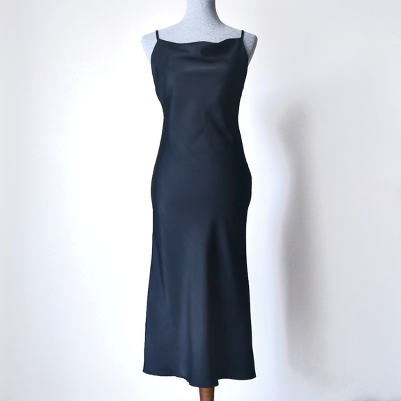 NWT Black Satin Cowl Neck Midi Dress Size Medium - Picture 4 of 8